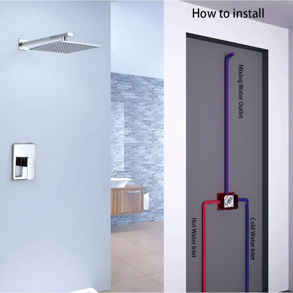 Rain Shower System Brass Fixed Shower Head Rain Mixer Shower Combo Wall Mount Shower Trim Kit with Rough-in Valve - Image 4