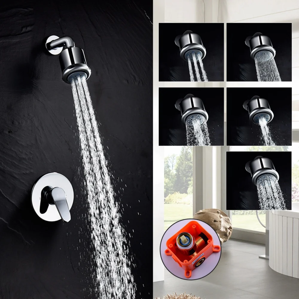 Shower Faucet Set with Shower Arm and 5 Spray Shower Head Brass Shower Trim Kit with Universal Rough-In Valve - Image 5