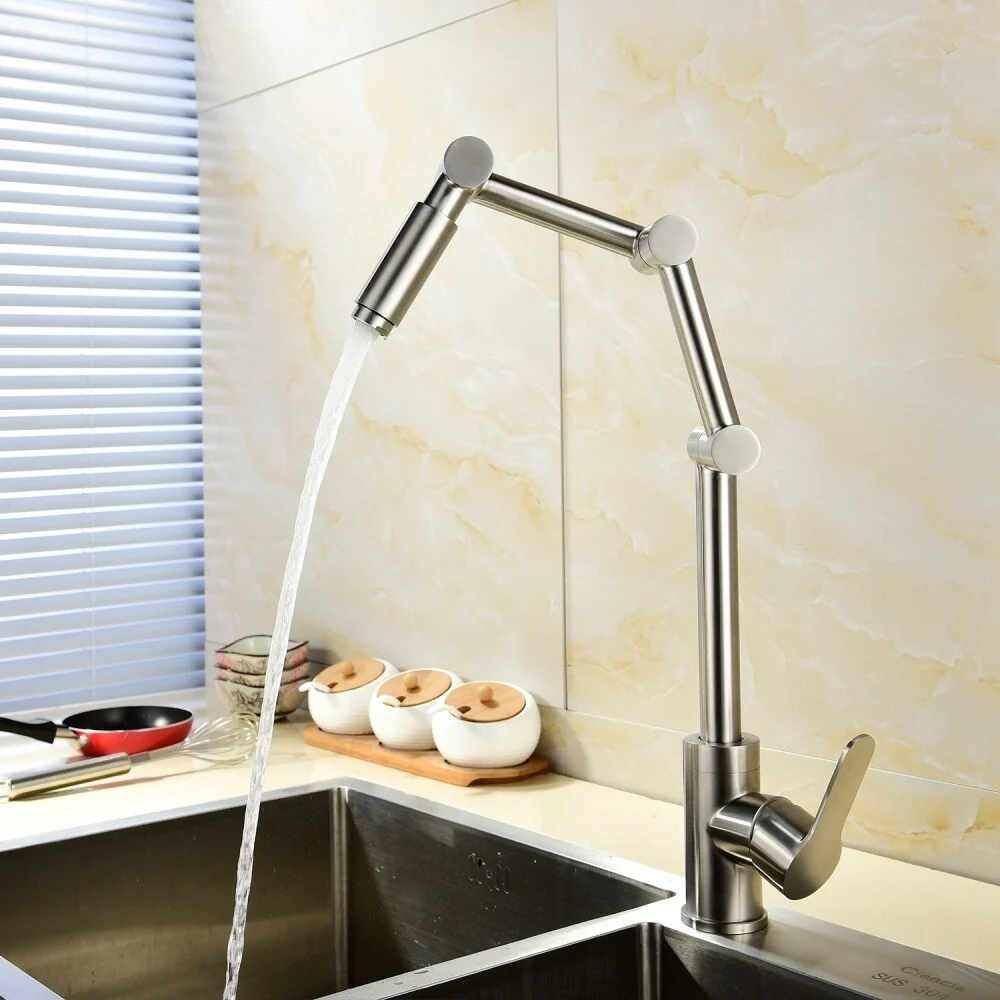 Stainless Steel Brushed Nickel 360 Degree Rotating Kitchen Faucet Cold and Hot Water Mixer Deck Mounted Tap - Image 3