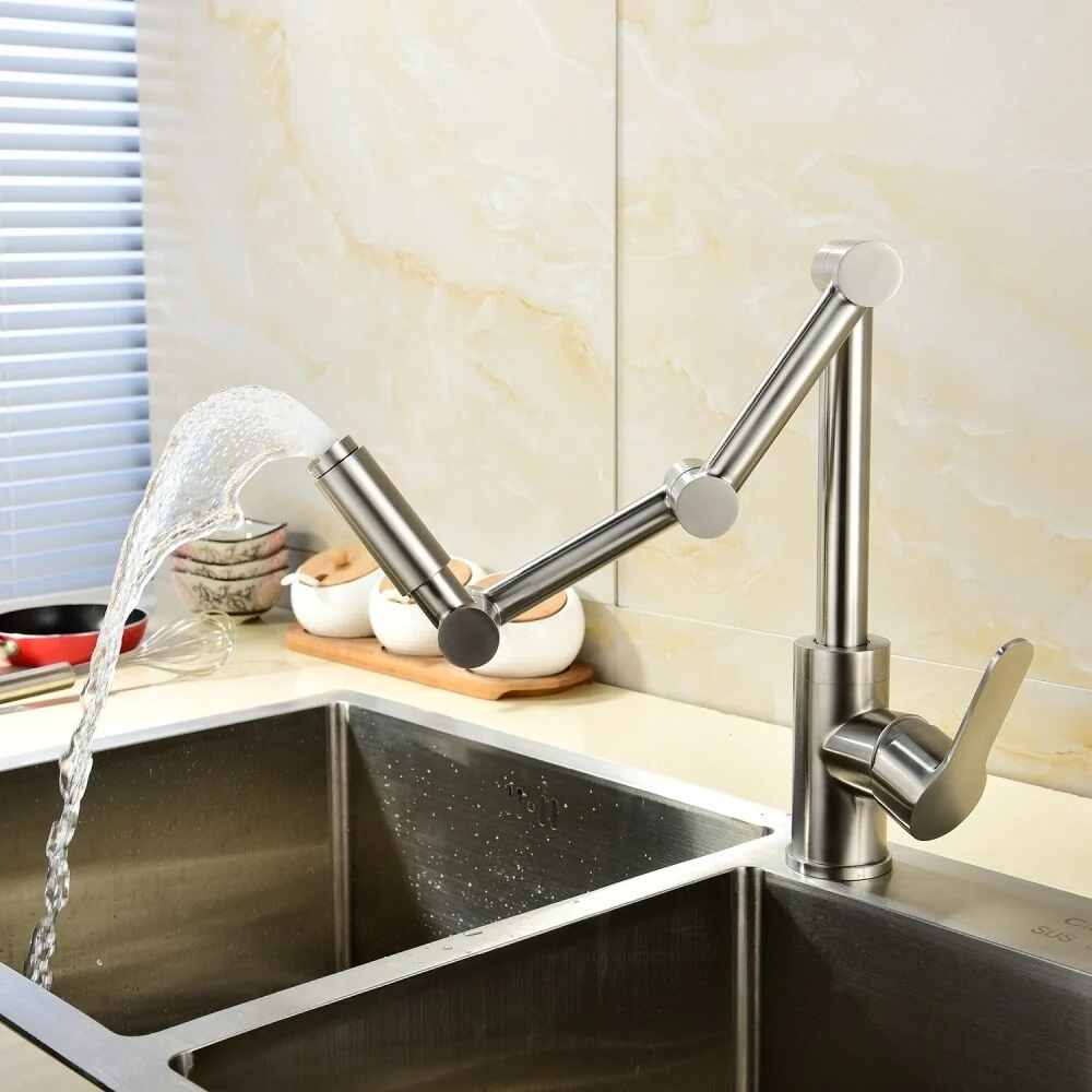 Stainless Steel Brushed Nickel 360 Degree Rotating Kitchen Faucet Cold and Hot Water Mixer Deck Mounted Tap - Image 4