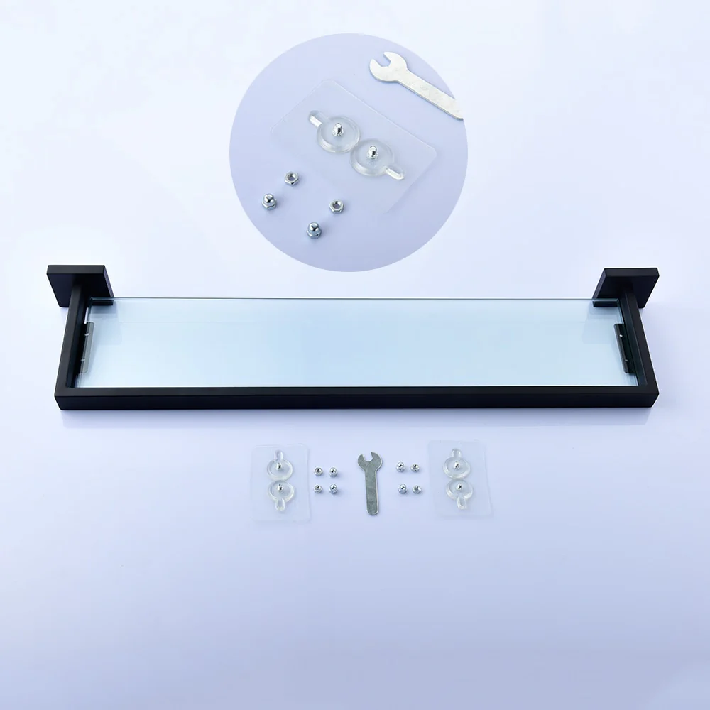 SUS304 Stainless Steel Seamless Self Adhesive Black Chrome Glass Towel Shelf Towel Hanger Bathroom Accessory - Image 5