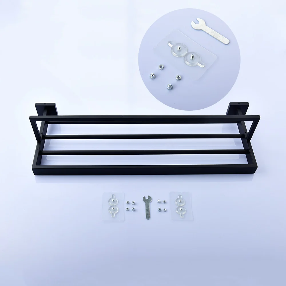 SUS304 Stainless Steel Seamless Self Adhesive Black Chrome Towel Rack With Bar Towel Hanger Bathroom Accessory - Image 5