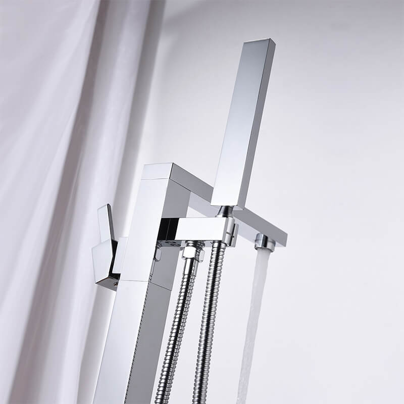 Freestanding Bathtub Faucet | Tub Filler Floor Mounted Brass Bathtub Faucet | Bathtub Faucet Single Handle With Handheld Shower Chrome Plating - Image 3