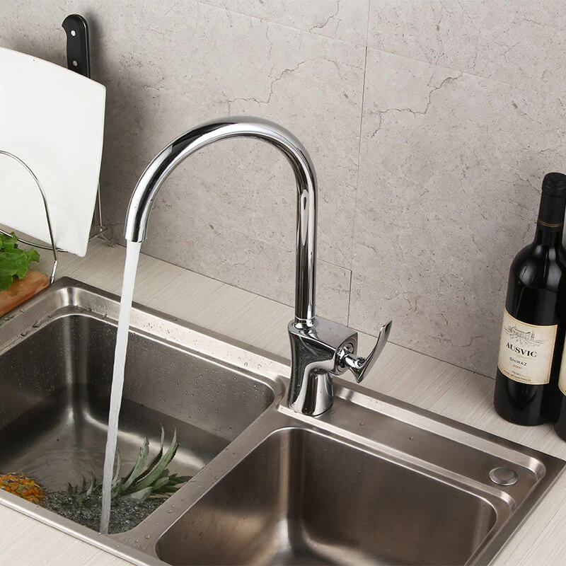 High Arc Solid Brass Kitchen Faucet | Single Hole Kitchen Faucet In Chrome Plating | 360 Degree Swivel Single Lever Kitchen Sink Faucet - Image 3