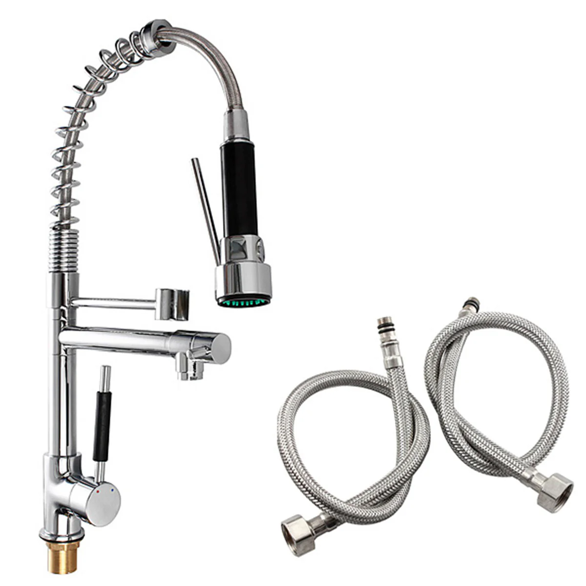 Kitchen Chrome Pull Out Side Spring Faucet Dual Spout Sprayer Single Handle Mixer Tap Sink Faucet 360 Rotation Deck Mounted - Image 8
