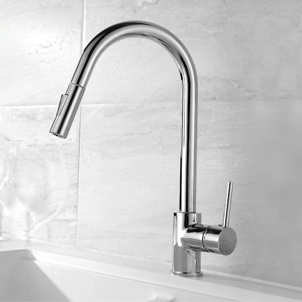 Kitchen Faucets Brass Pull-Out Faucet Cold&Hot Water Single Handle Single Hole Kitchen Mixer Tap Two Water Outlet Modes - Image 3