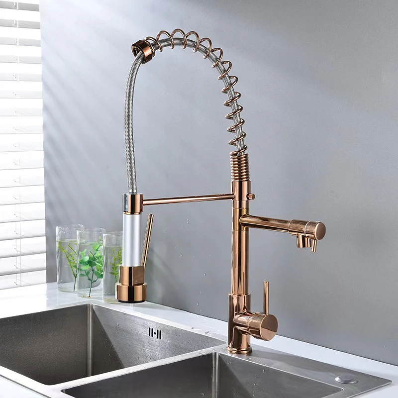 Deck Mounted Water Kitchen Faucet Black Bronze Spring Pull Down Dual Spray Spout Kitchen Mixer Tap - Image 4
