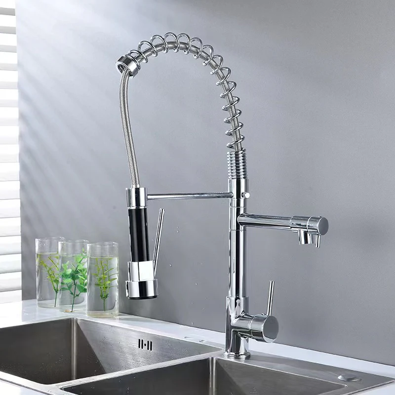 Deck Mounted Water Kitchen Faucet Black Bronze Spring Pull Down Dual Spray Spout Kitchen Mixer Tap - Image 5