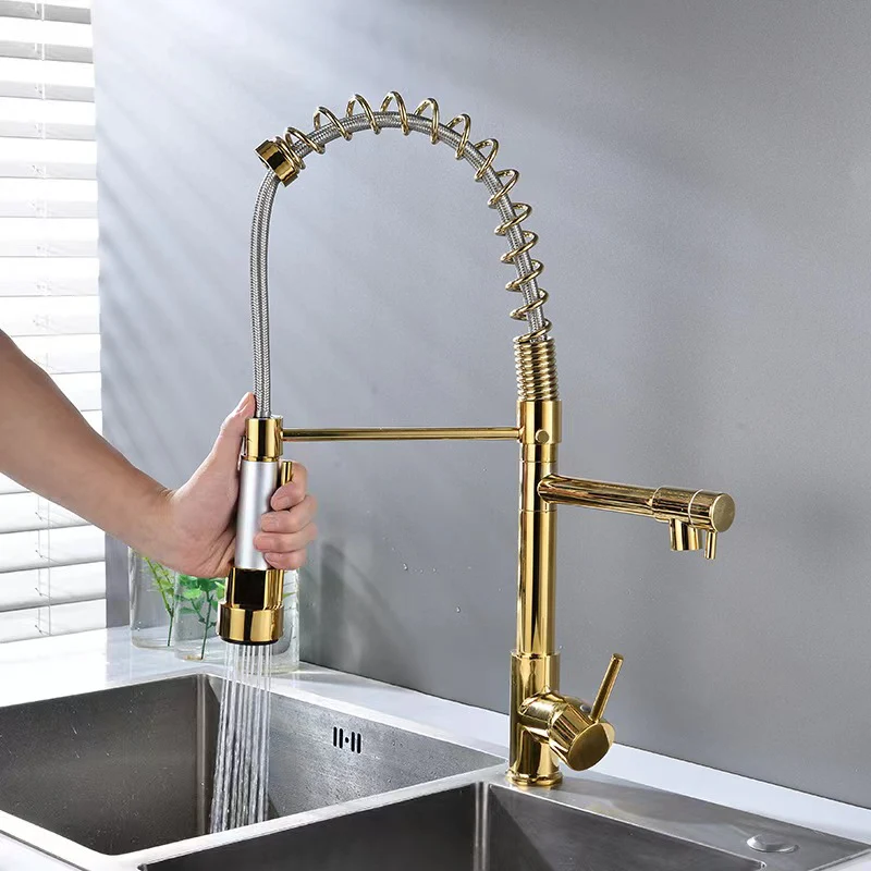 Deck Mounted Water Kitchen Faucet Black Bronze Spring Pull Down Dual Spray Spout Kitchen Mixer Tap - Image 6