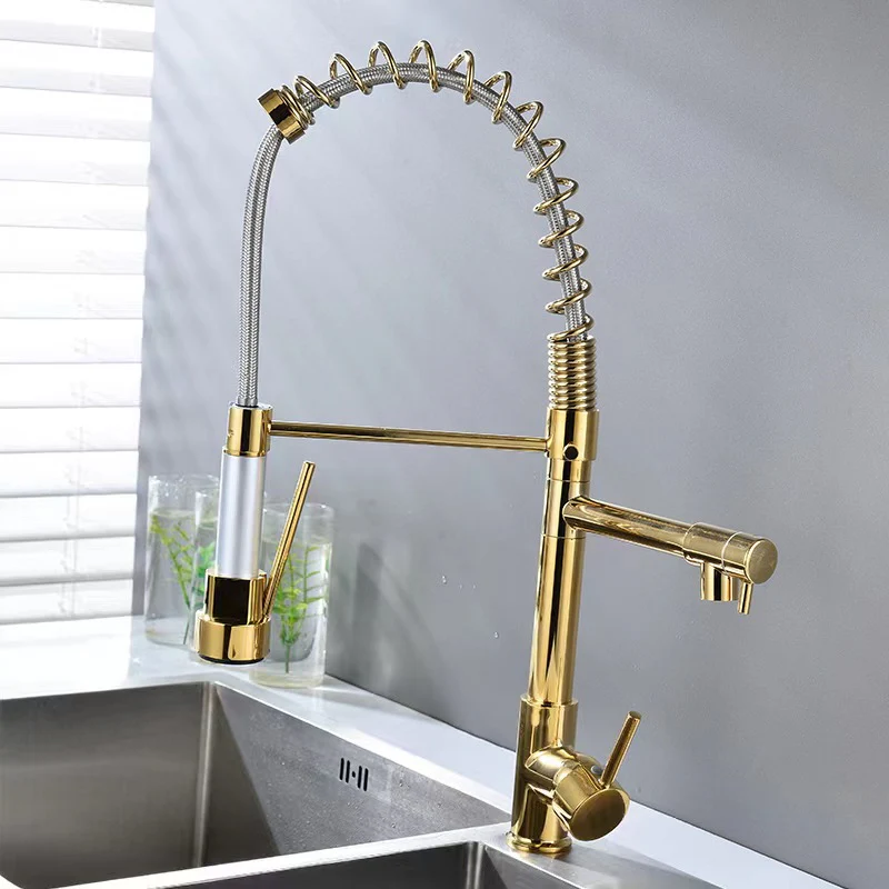 Deck Mounted Water Kitchen Faucet Black Bronze Spring Pull Down Dual Spray Spout Kitchen Mixer Tap - Image 7