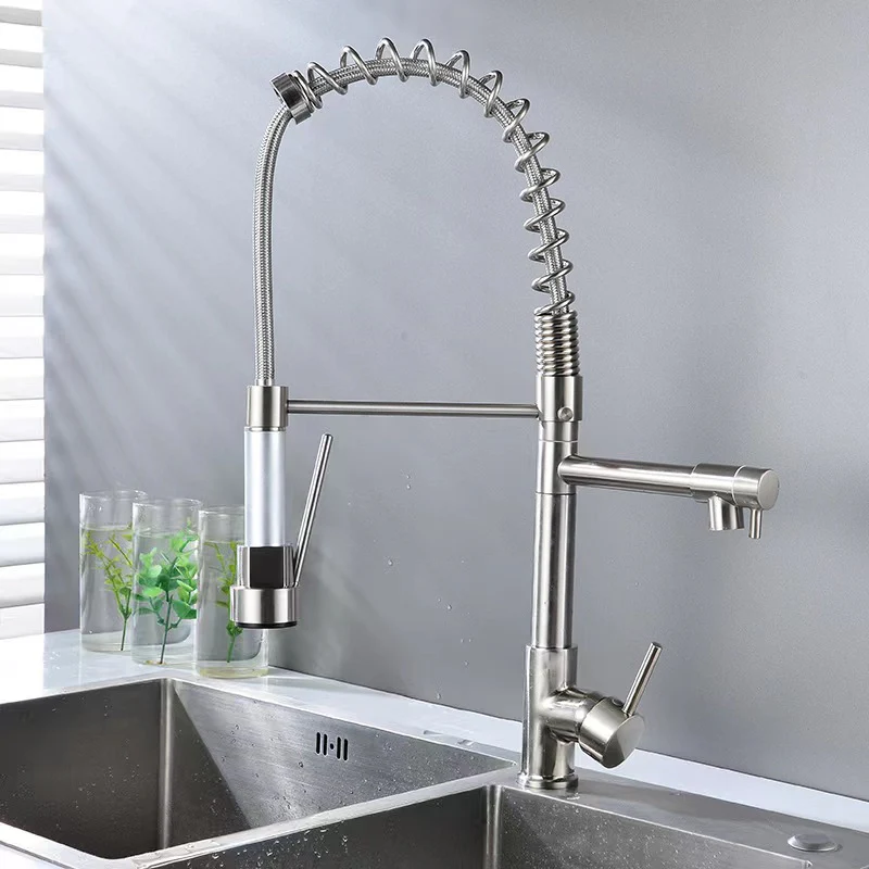Deck Mounted Water Kitchen Faucet Black Bronze Spring Pull Down Dual Spray Spout Kitchen Mixer Tap - Image 8