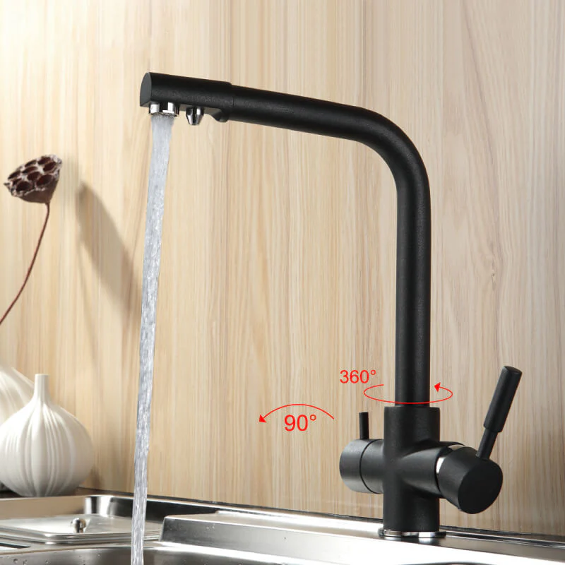 Matt Black Kitchen sink Faucet mixer | 360 Degree Rotation Water Purification tap | Deck Mounted Dual Handle Kitchen Faucet 4 Colors - Image 5