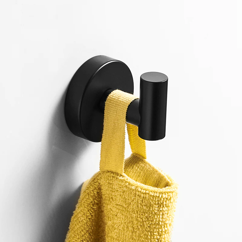 Matte Black Bathroom Hardware Set Robe Hook Single Towel Bar Toilet Paper Holder - Image 3