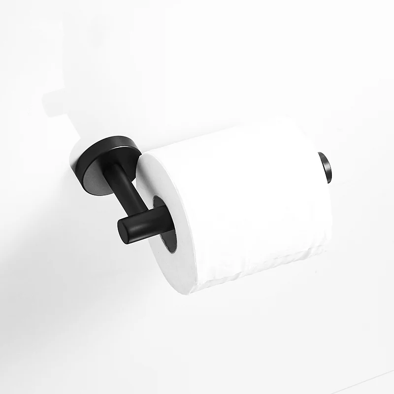 Matte Black Bathroom Hardware Set Robe Hook Single Towel Bar Toilet Paper Holder - Image 4