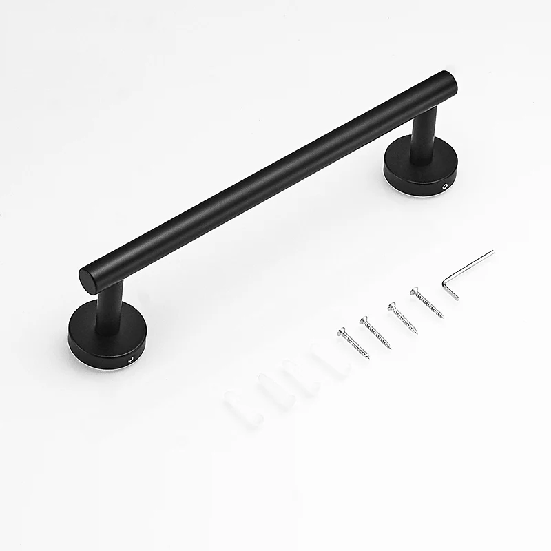 Matte Black Bathroom Hardware Set Robe Hook Single Towel Bar Toilet Paper Holder - Image 5