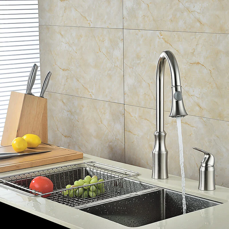 Modern Brass Single Handle Dual Hole Kitchen Faucet | Pull Down Sprayer Spring Kitchen Faucet Dual Function Kitchen Sink Faucet - Image 4