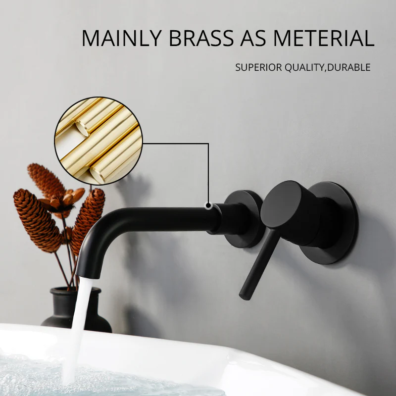 Modern Brass Wall Basin Mixer Taps | Bathroom Sink Faucet With 5 Colors | Swivel Spout Bath With Single Lever In Matt Black - Image 8