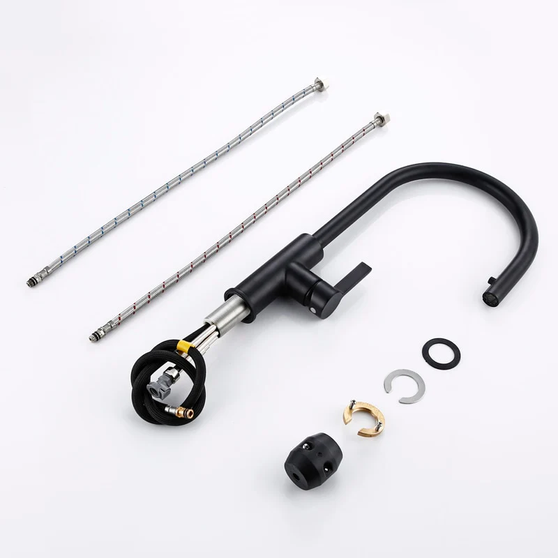 New Arrival Kitchen Faucet Swivel With Invisible Pull Out Nozzle Sprayer Gooseneck Pull Down Mixer Sink Tap in Matt Black - Image 6