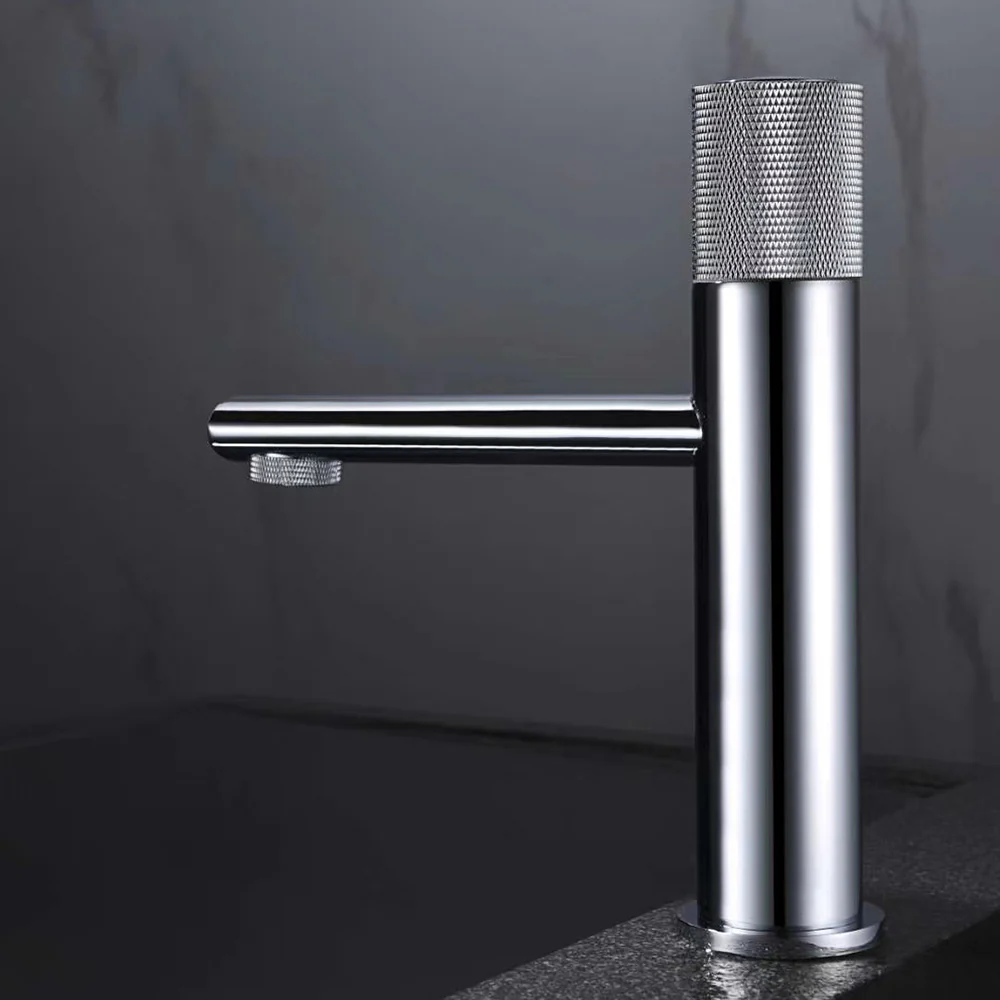New Basin Faucets Chrome Brass Bathroom Sink Faucet Key Push-Button Style Brush Gold Hot and Cold Water Tap - Image 3