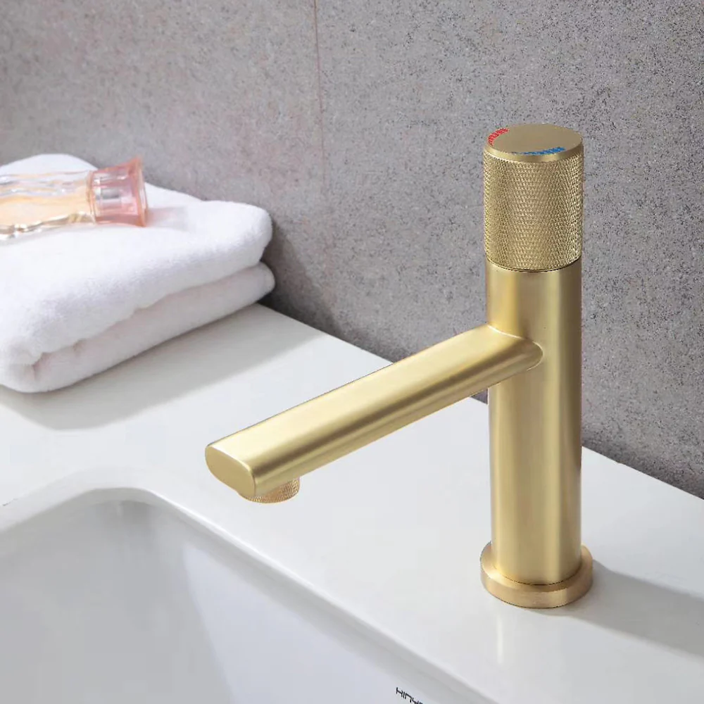 New Basin Faucets Chrome Brass Bathroom Sink Faucet Key Push-Button Style Brush Gold Hot and Cold Water Tap - Image 8