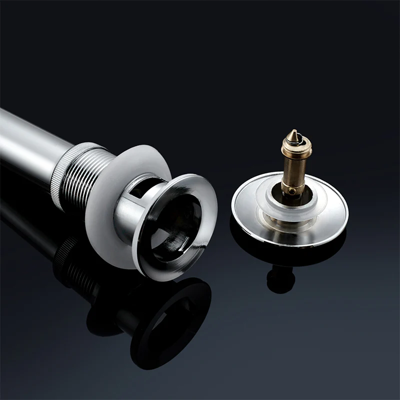 Pop up Drain with Overflow Bathroom Sink Waste Basin Drainer Plug Bath Tub Round Chrome - Image 3