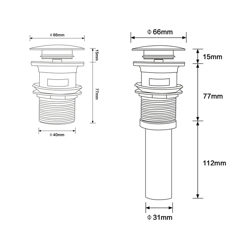 Pop up Drain with Overflow Bathroom Sink Waste Basin Drainer Plug Bath Tub Round Chrome - Image 6