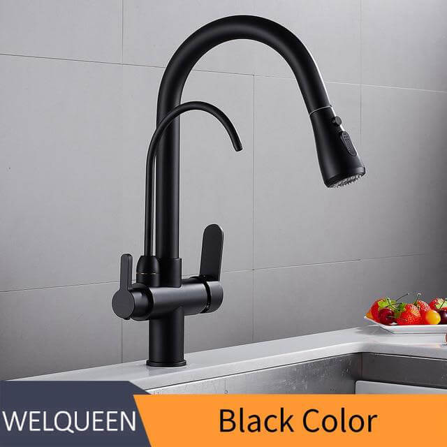 Pull Out Kitchen Faucets With Water Filter Tap Three Ways Brass Sink Mixer Kitchen Faucet Dual Handles - Image 10