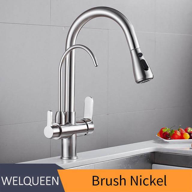 Pull Out Kitchen Faucets With Water Filter Tap Three Ways Brass Sink Mixer Kitchen Faucet Dual Handles - Image 11