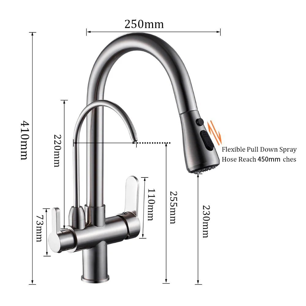 Pull Out Kitchen Faucets With Water Filter Tap Three Ways Brass Sink Mixer Kitchen Faucet Dual Handles - Image 4