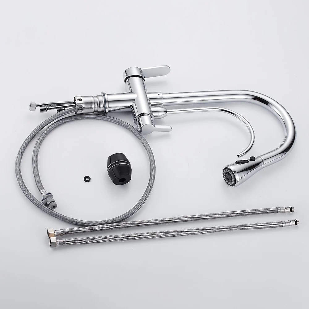 Pull Out Kitchen Faucets With Water Filter Tap Three Ways Brass Sink Mixer Kitchen Faucet Dual Handles - Image 5