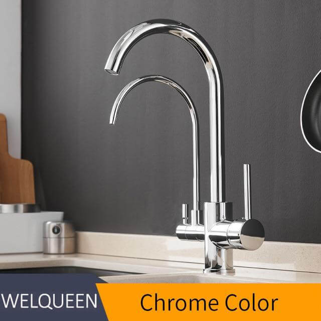 Pull Out Kitchen Faucets With Water Filter Tap Three Ways Brass Sink Mixer Kitchen Faucet Dual Handles - Image 9