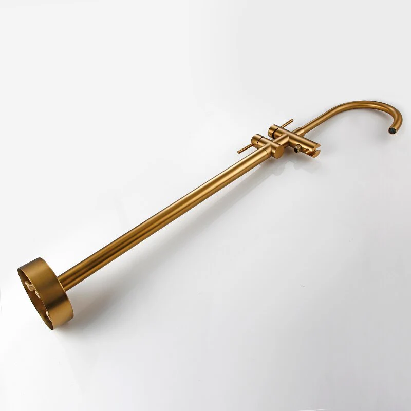 Round Brushed Old Gold Bathtub Mixer Taps High Rise Round Freestanding Spout Shower Faucet Bath Mixer Tap Floor Mounted - Image 5