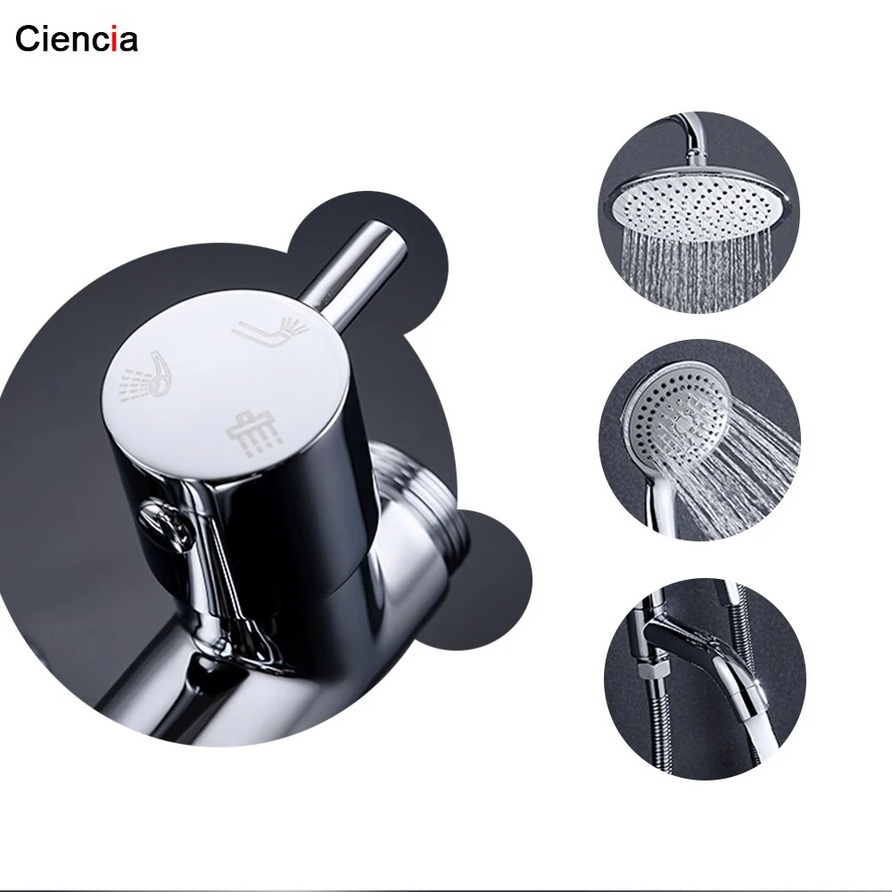 Round Single Handle Mixer Tap With Top Spray Hand Shower Rain Shower Faucets Set Wall Mount Bathroom Shower Set - Image 6