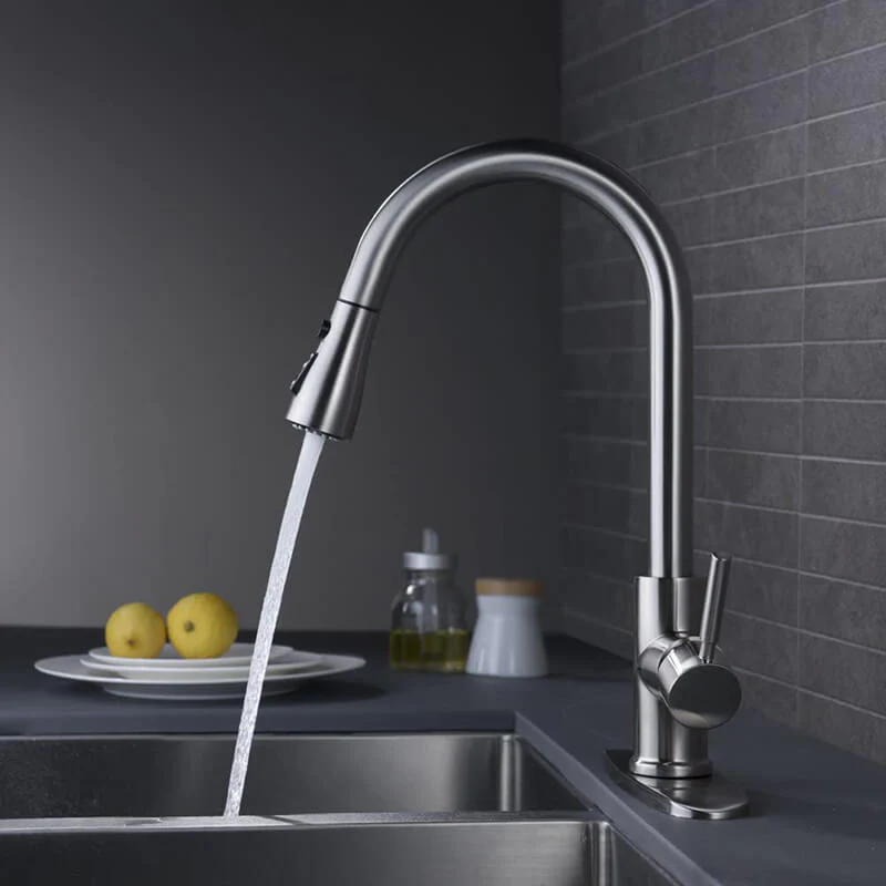 Single Handle High Arc Brushed Nickel Pull Out Kitchen Faucet Single Level Stainless Steel Kitchen Sink Faucets with Pull Down Sprayer - Image 2