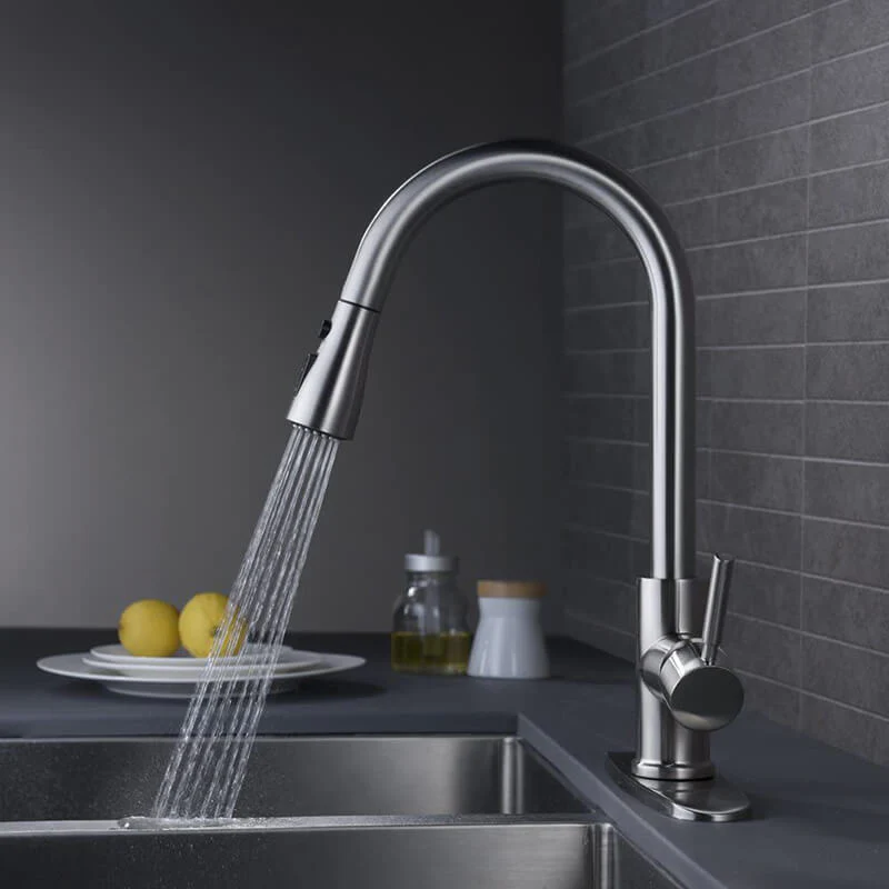 Single Handle High Arc Brushed Nickel Pull Out Kitchen Faucet Single Level Stainless Steel Kitchen Sink Faucets with Pull Down Sprayer - Image 3