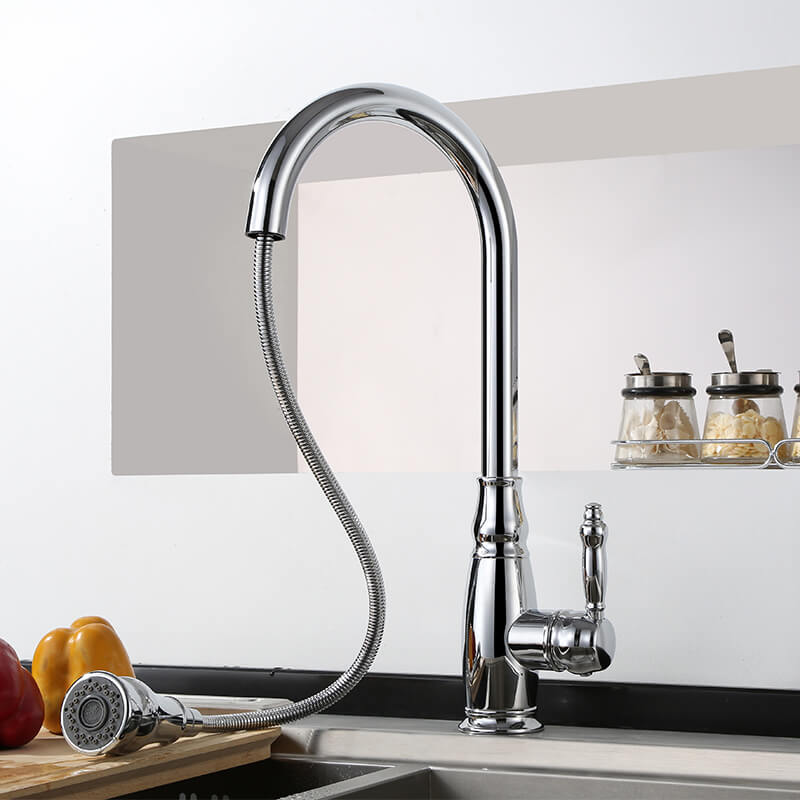 Brass Single Handle Pull Out Kitchen Faucet Multi-Function Sprayer Head 360 Degree Swivel Kitchen Sink Faucet - Image 4