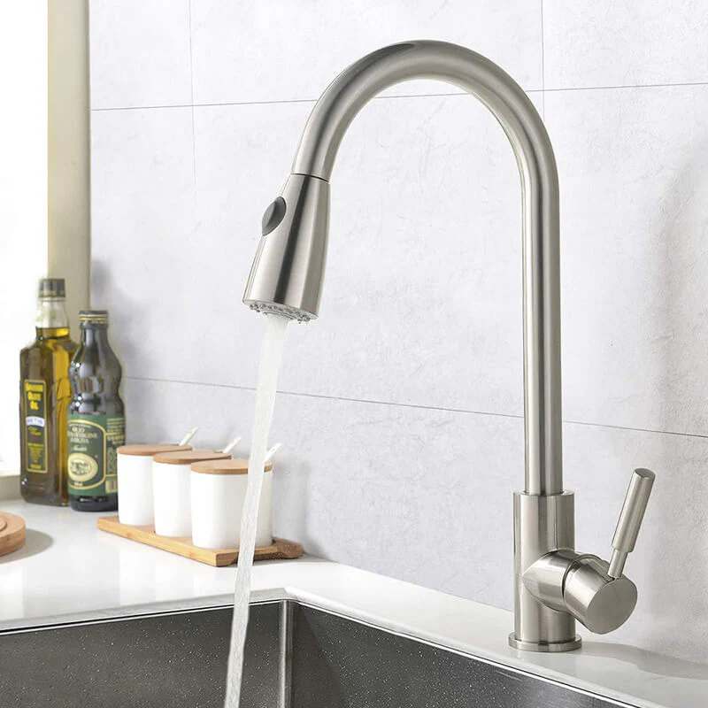 Stainless Steel Pull Down Kitchen Faucet | Single Handle High Arc Pull Out Kitchen Faucet | Swivel Single Lever Kitchen Sink Faucet - Image 3