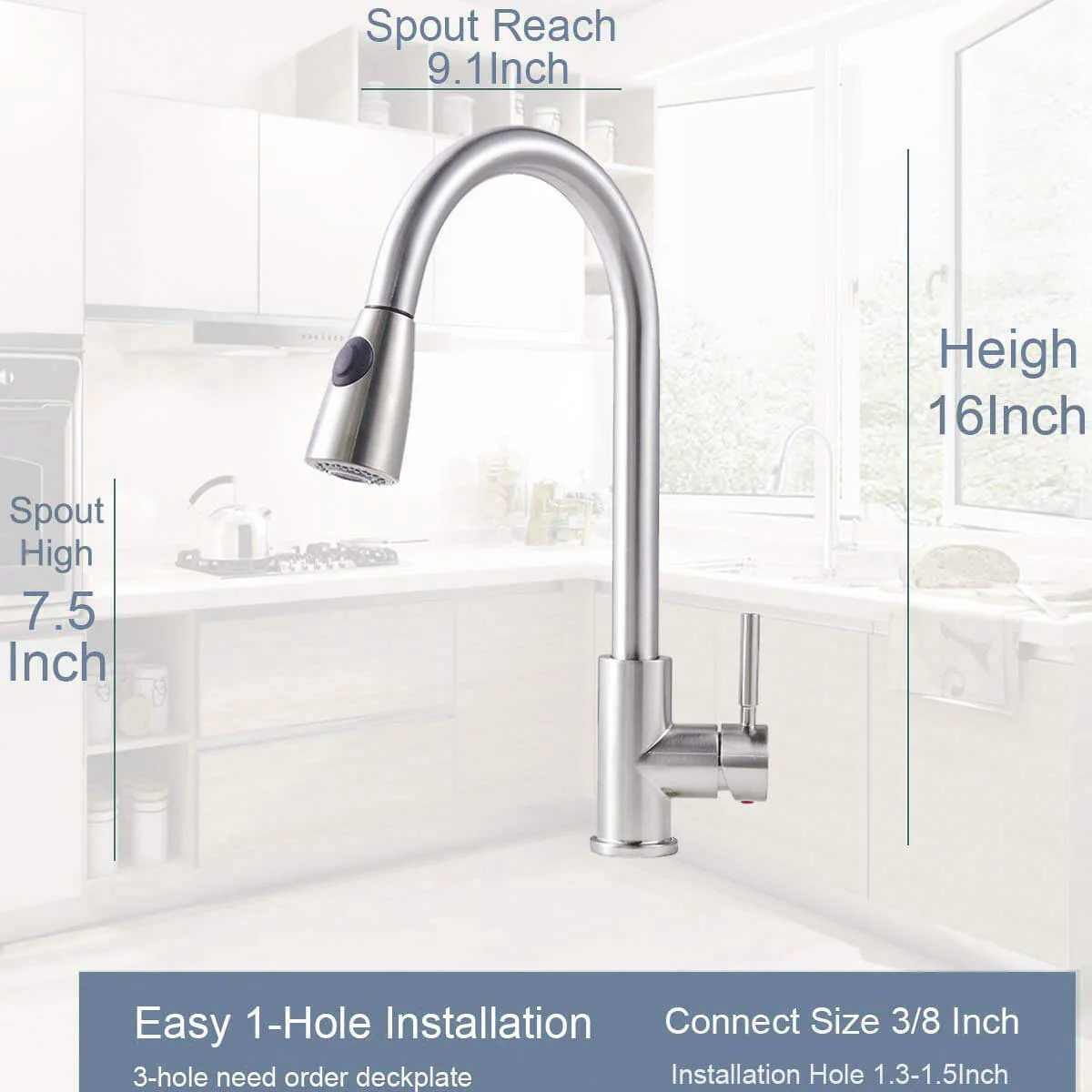 Stainless Steel Pull Down Kitchen Faucet | Single Handle High Arc Pull Out Kitchen Faucet | Swivel Single Lever Kitchen Sink Faucet - Image 5