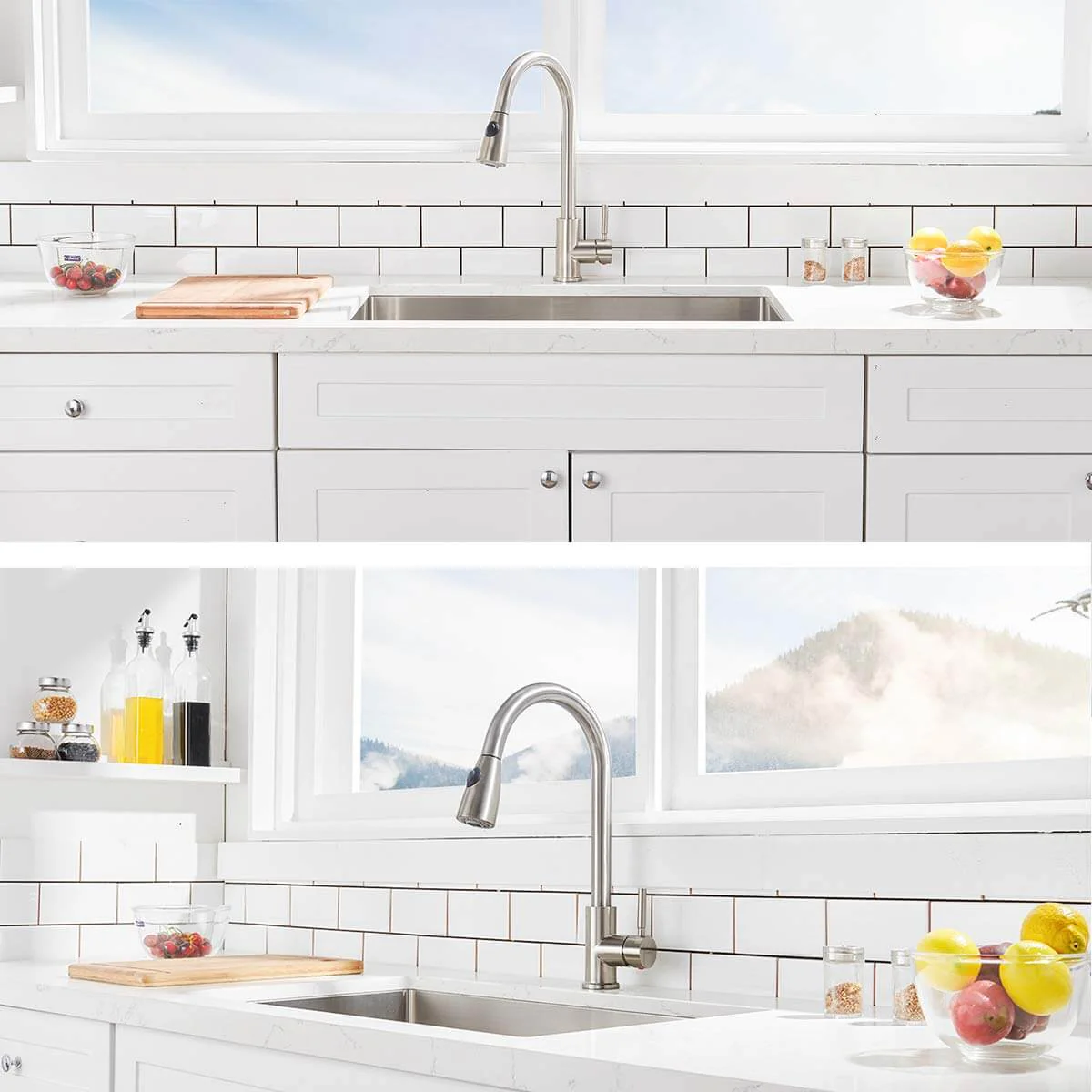 Stainless Steel Pull Down Kitchen Faucet | Single Handle High Arc Pull Out Kitchen Faucet | Swivel Single Lever Kitchen Sink Faucet - Image 6