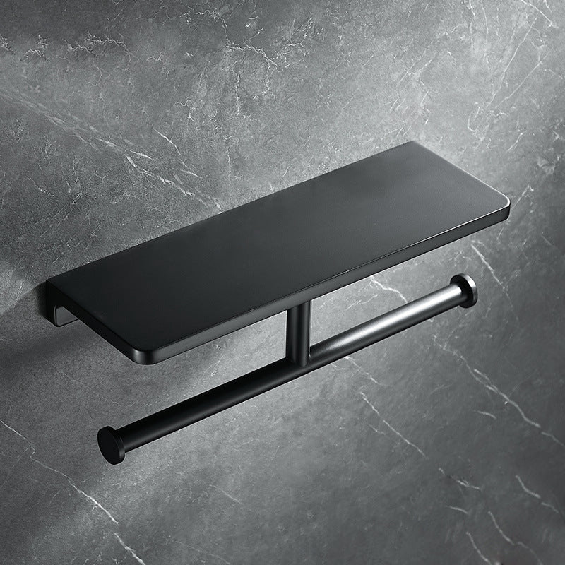 Toilet Paper Holder with Shelf | Black Aluminum Roll Paper Holder Creative Mobile Phone Rack | Wall Mount Bathroom Paper Towel Rack - Image 10