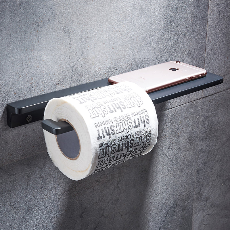 Toilet Paper Holder with Shelf | Black Aluminum Roll Paper Holder Creative Mobile Phone Rack | Wall Mount Bathroom Paper Towel Rack - Image 3
