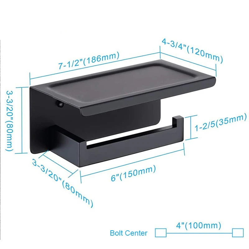 Toilet Paper Holder with Shelf Stainless Steel Paper Roll Holder Wall Mounted Bathroom Hardware Set (Matte Black) - Image 5