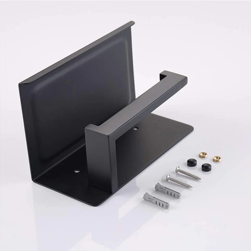 Toilet Paper Holder with Shelf Stainless Steel Paper Roll Holder Wall Mounted Bathroom Hardware Set (Matte Black) - Image 6