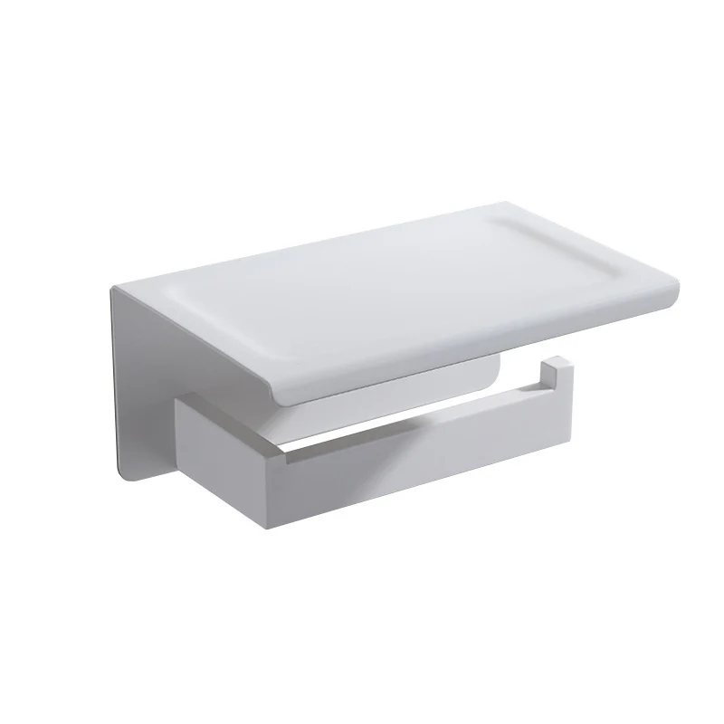 Toilet Paper Holder with Shelf Stainless Steel Paper Roll Holder Wall Mounted Bathroom Hardware Set (Matte Black) - Image 9