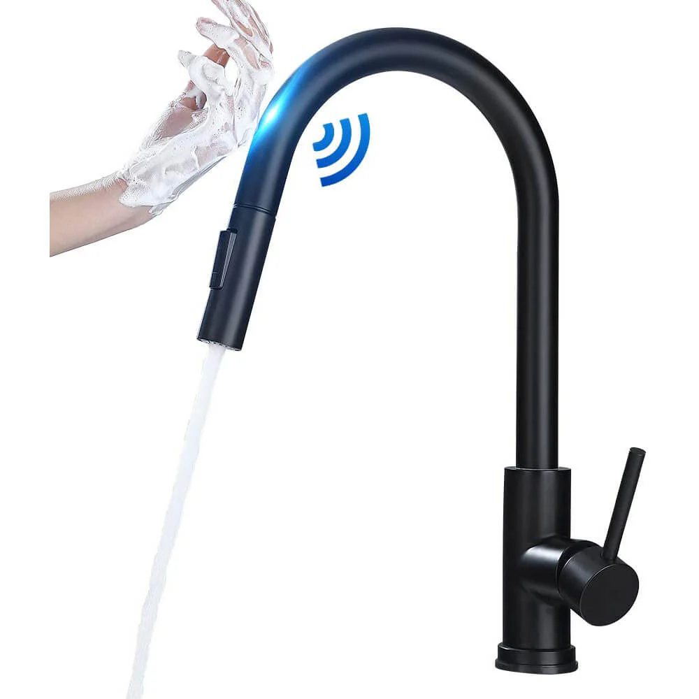 Touch On Kitchen Faucets with Pull Down Sprayer | Single Handle Kitchen Sink Faucet | Stainless Steel Touch Activated Faucet - Image 11