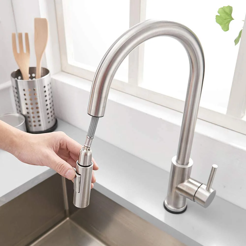 Touch On Kitchen Faucets with Pull Down Sprayer | Single Handle Kitchen Sink Faucet | Stainless Steel Touch Activated Faucet - Image 3