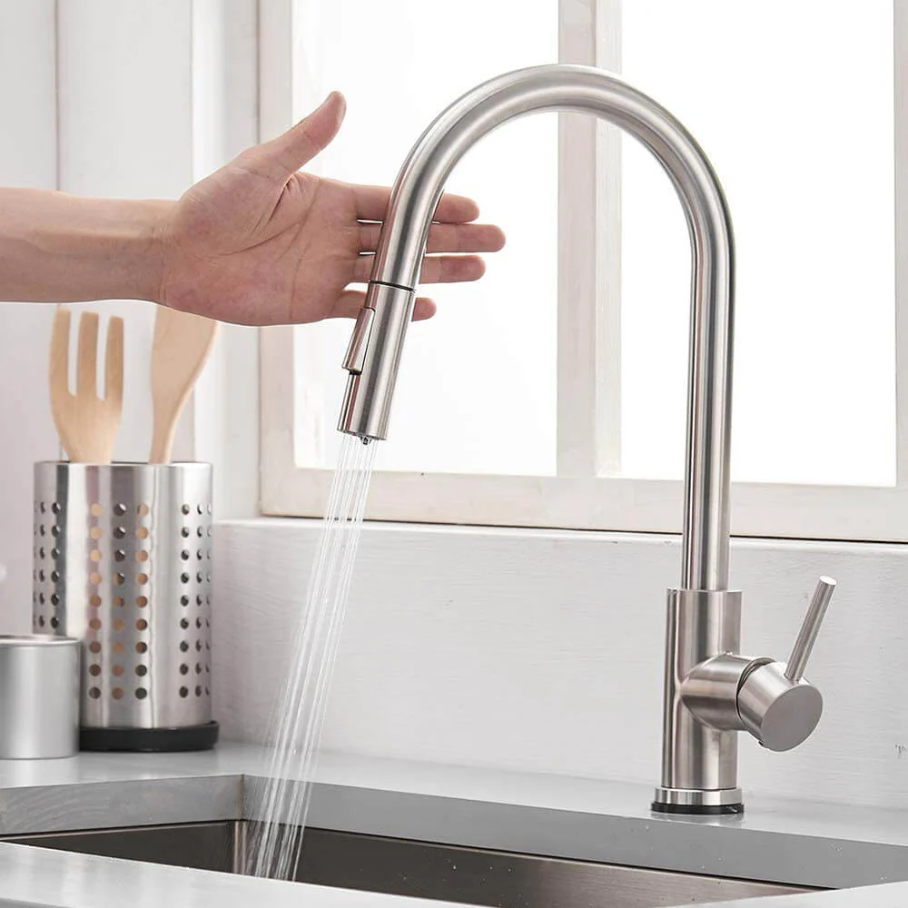 Touch On Kitchen Faucets with Pull Down Sprayer | Single Handle Kitchen Sink Faucet | Stainless Steel Touch Activated Faucet - Image 4