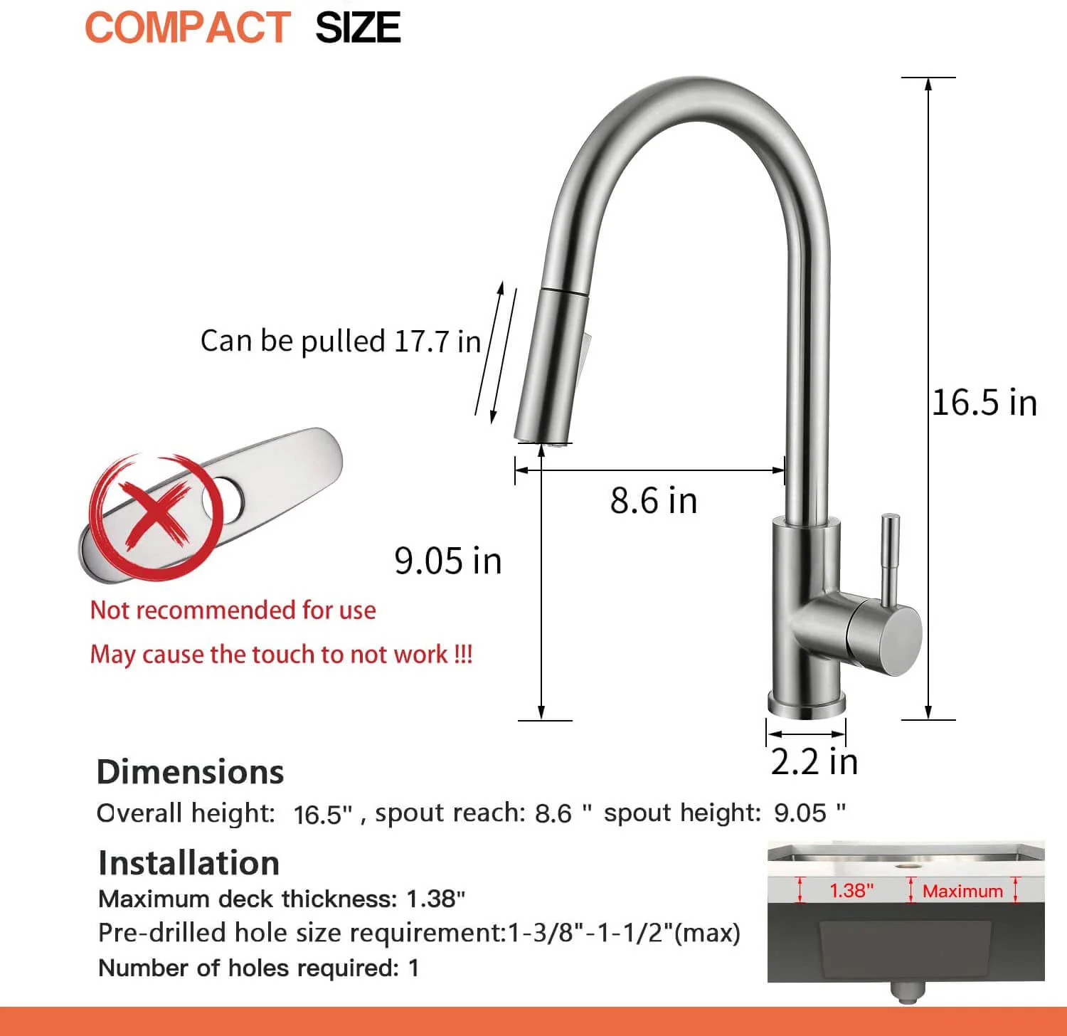 Touch On Kitchen Faucets with Pull Down Sprayer | Single Handle Kitchen Sink Faucet | Stainless Steel Touch Activated Faucet - Image 6