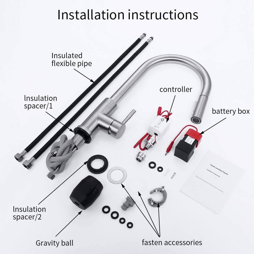 Touch On Kitchen Faucets with Pull Down Sprayer | Single Handle Kitchen Sink Faucet | Stainless Steel Touch Activated Faucet - Image 9