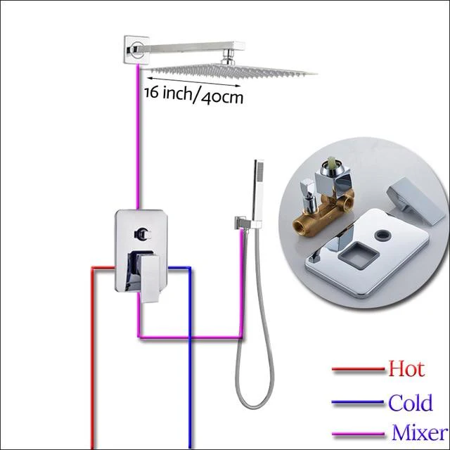 Wall Mount Rainfall Shower Faucet Set Chrome Bathroom Concealed Waterfall Shower System with Swivel tub Spout Mixer Tap - Image 10